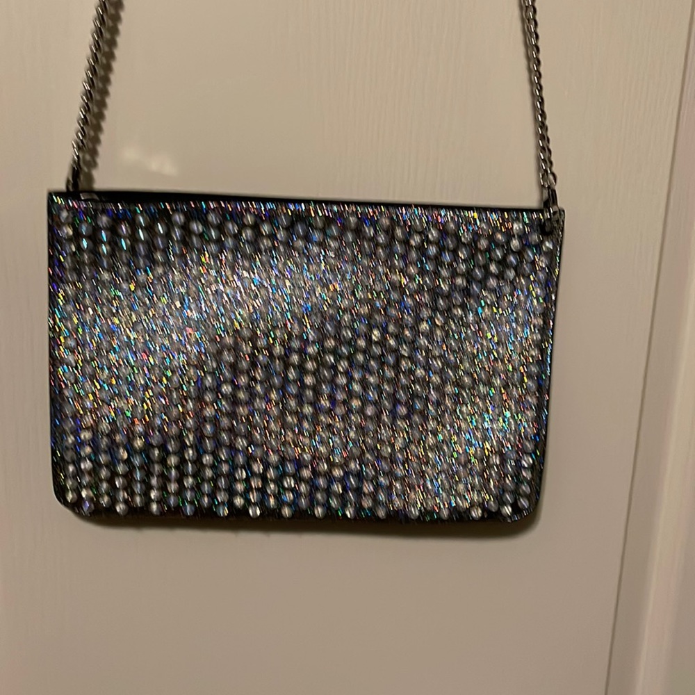 Christian LOUBOUTIN Crossbody Loubiclutch Metallic Silver Leather Clutch